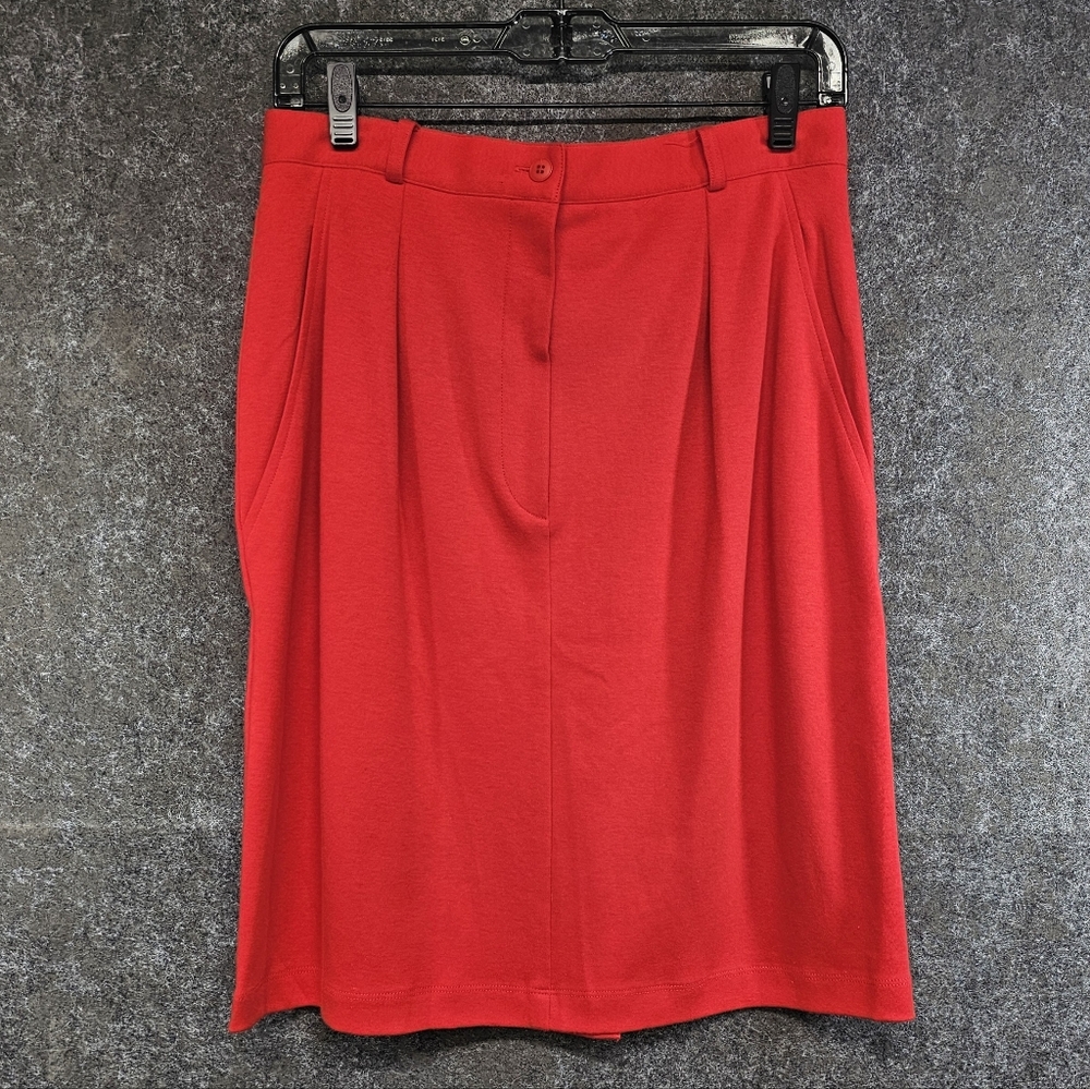 Vtg Anne Klein Pencil Mini Skirt, Cotton Knit, Red, Pockets, Size 12